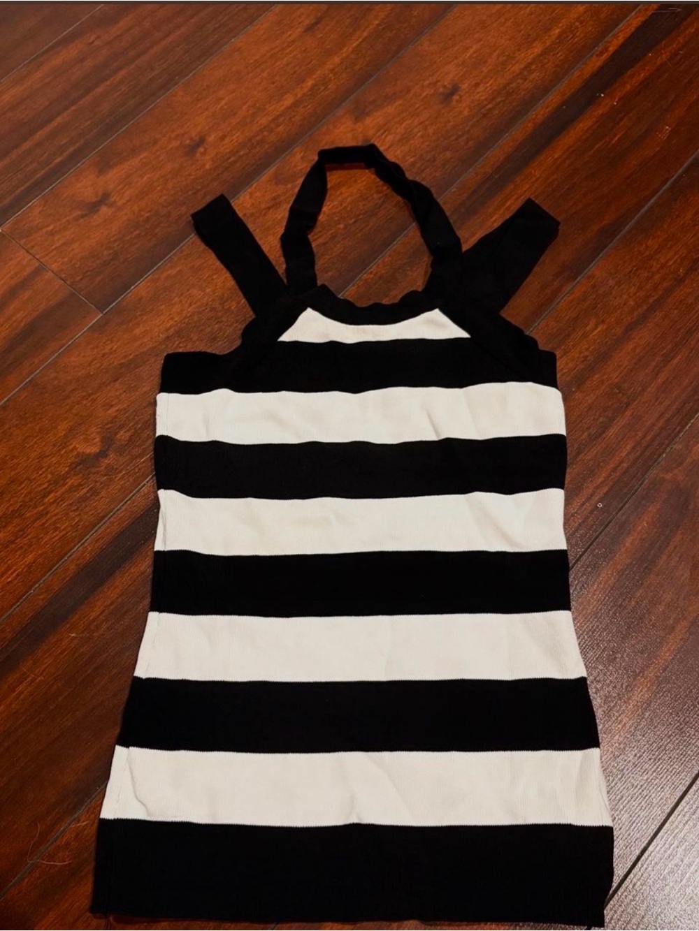 Cache Black and White Striped Halter Tank